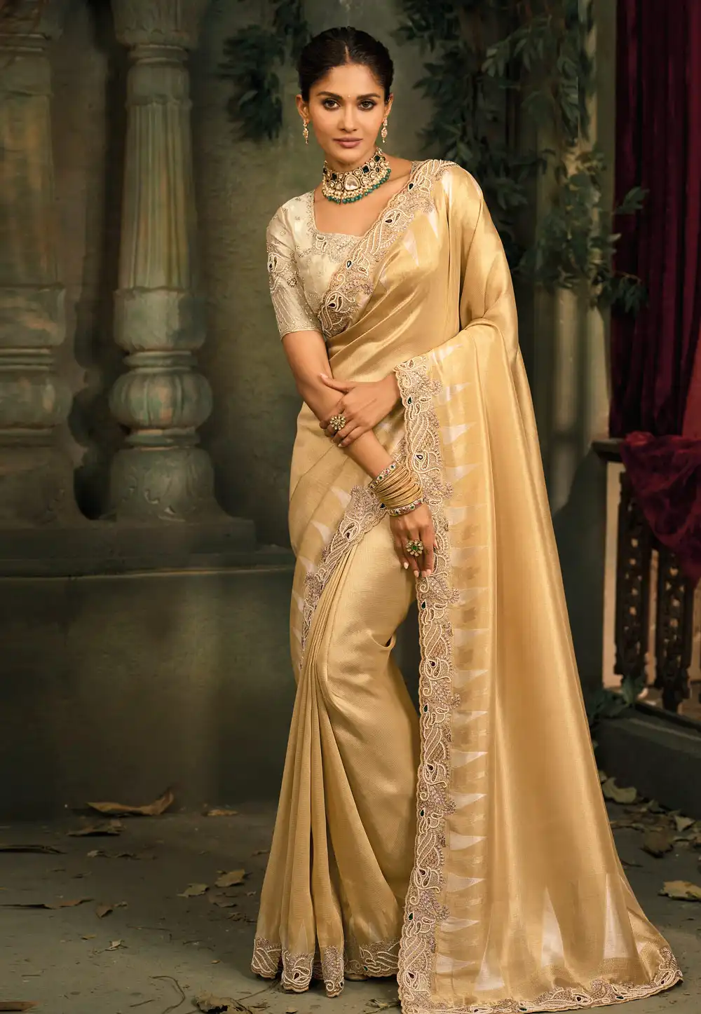 Beige Silk Saree With Blouse 323236
