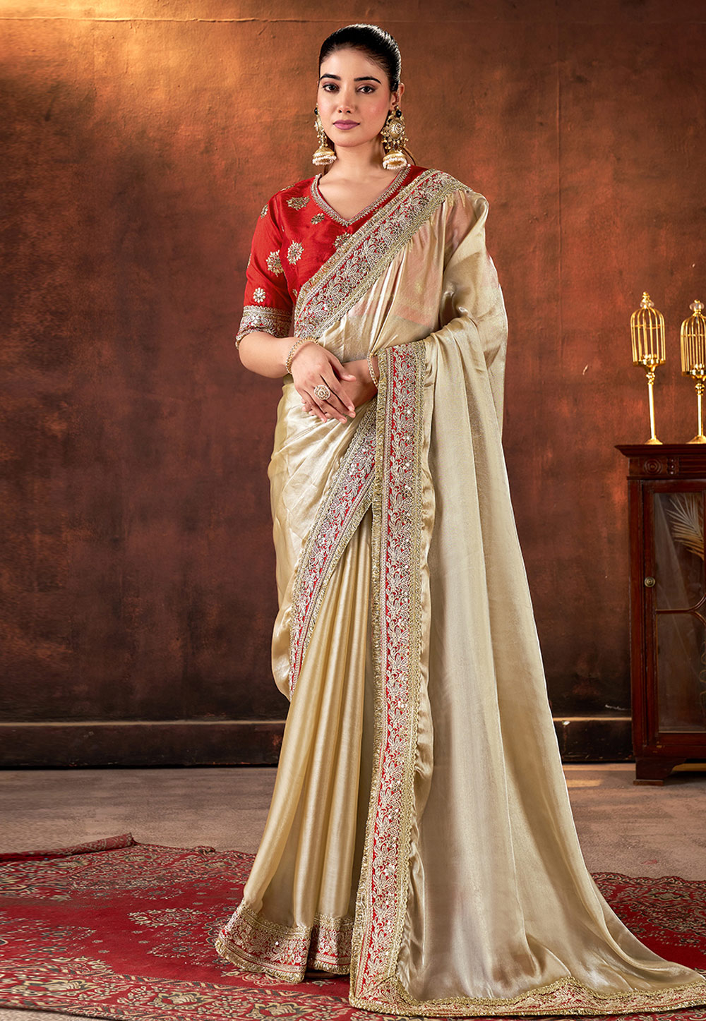 Beige Silk Saree With Blouse 320731
