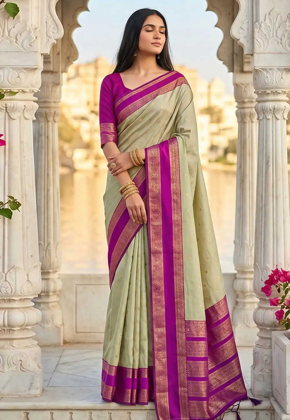 Beige Silk Saree With Blouse 329533