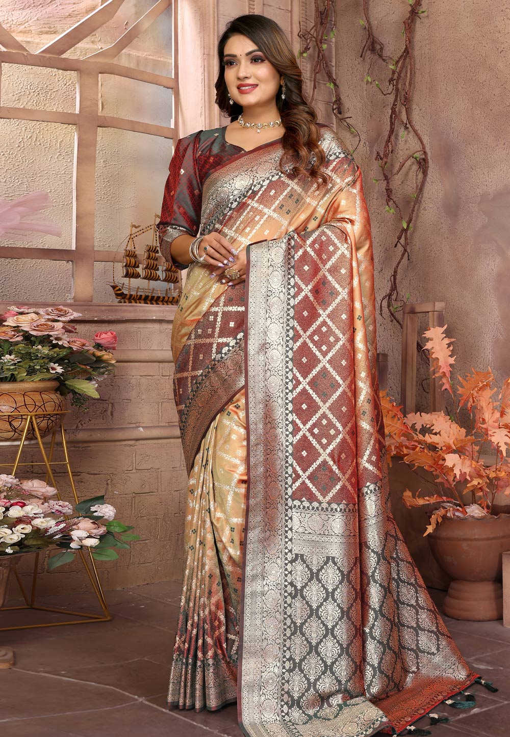 Beige Silk Saree With Blouse 306973