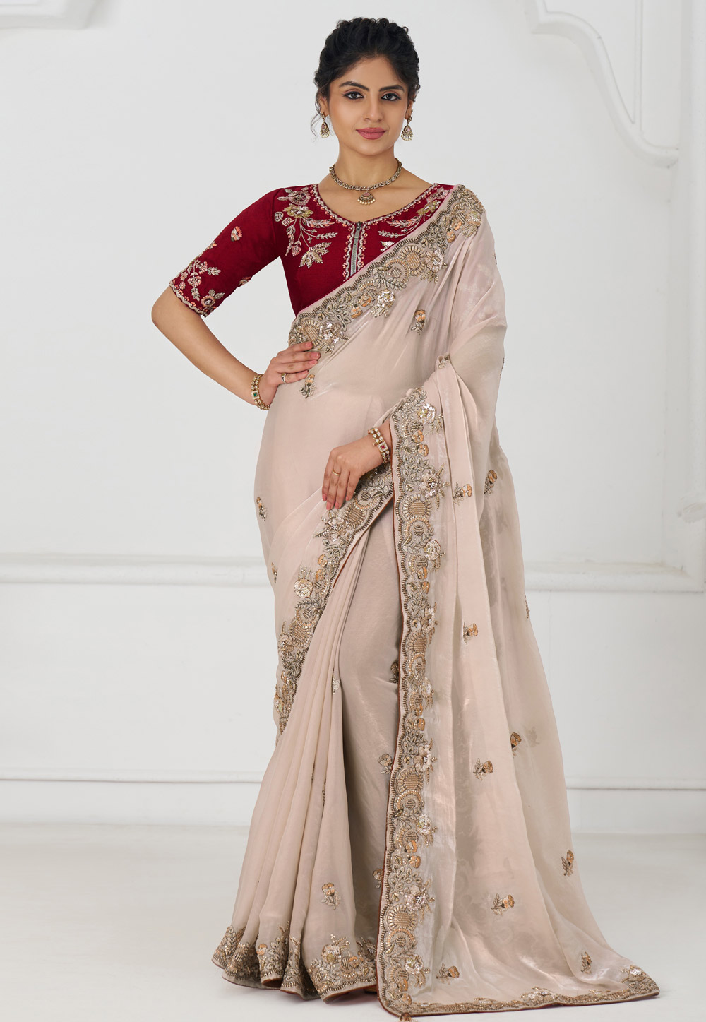 Beige Silk Saree With Blouse 308988