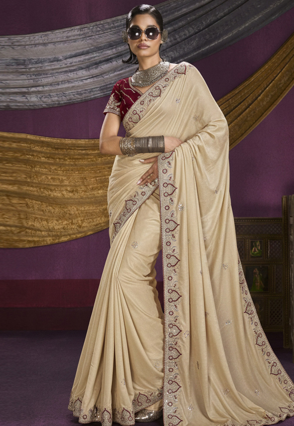 Beige Silk Saree With Blouse 330077