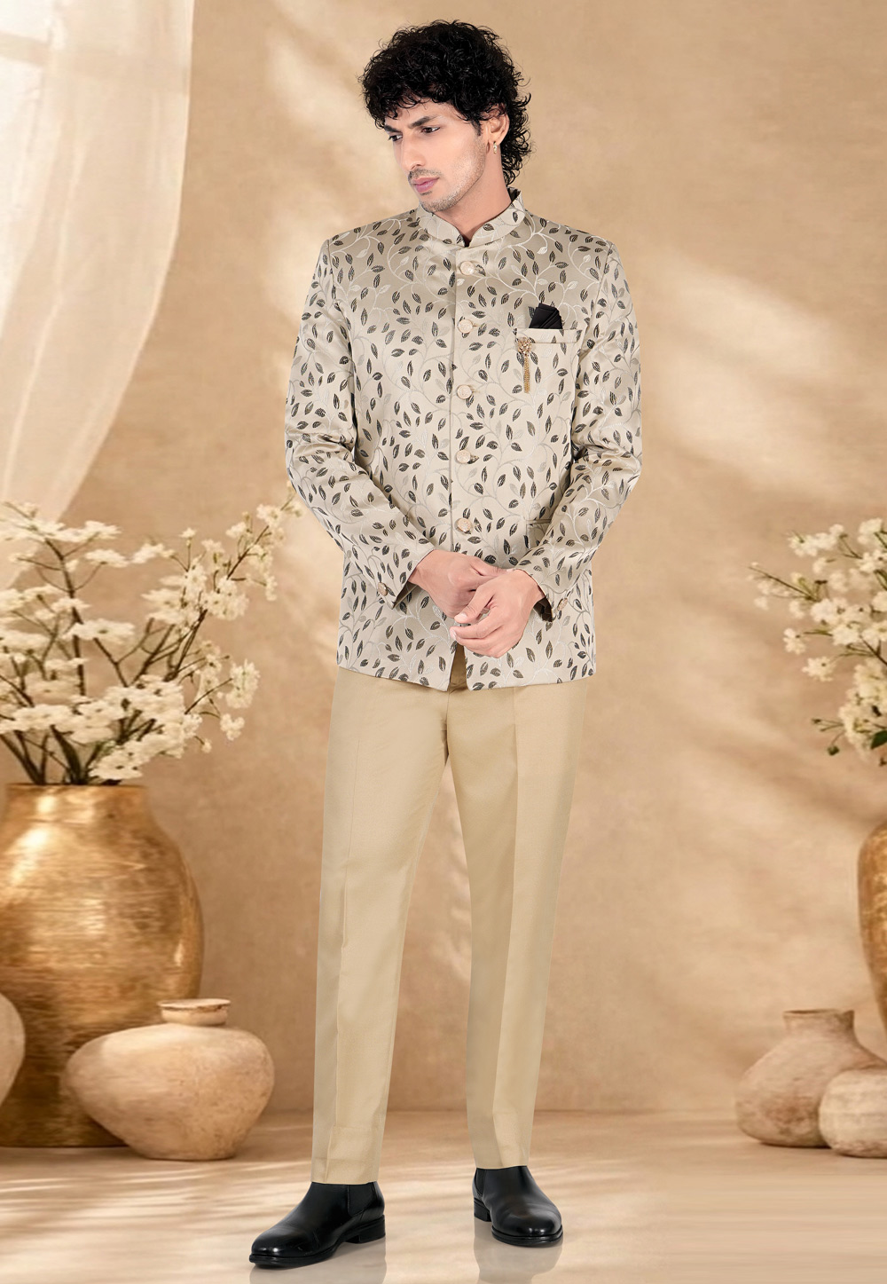 Beige Suiting Jodhpuri Suit 328448