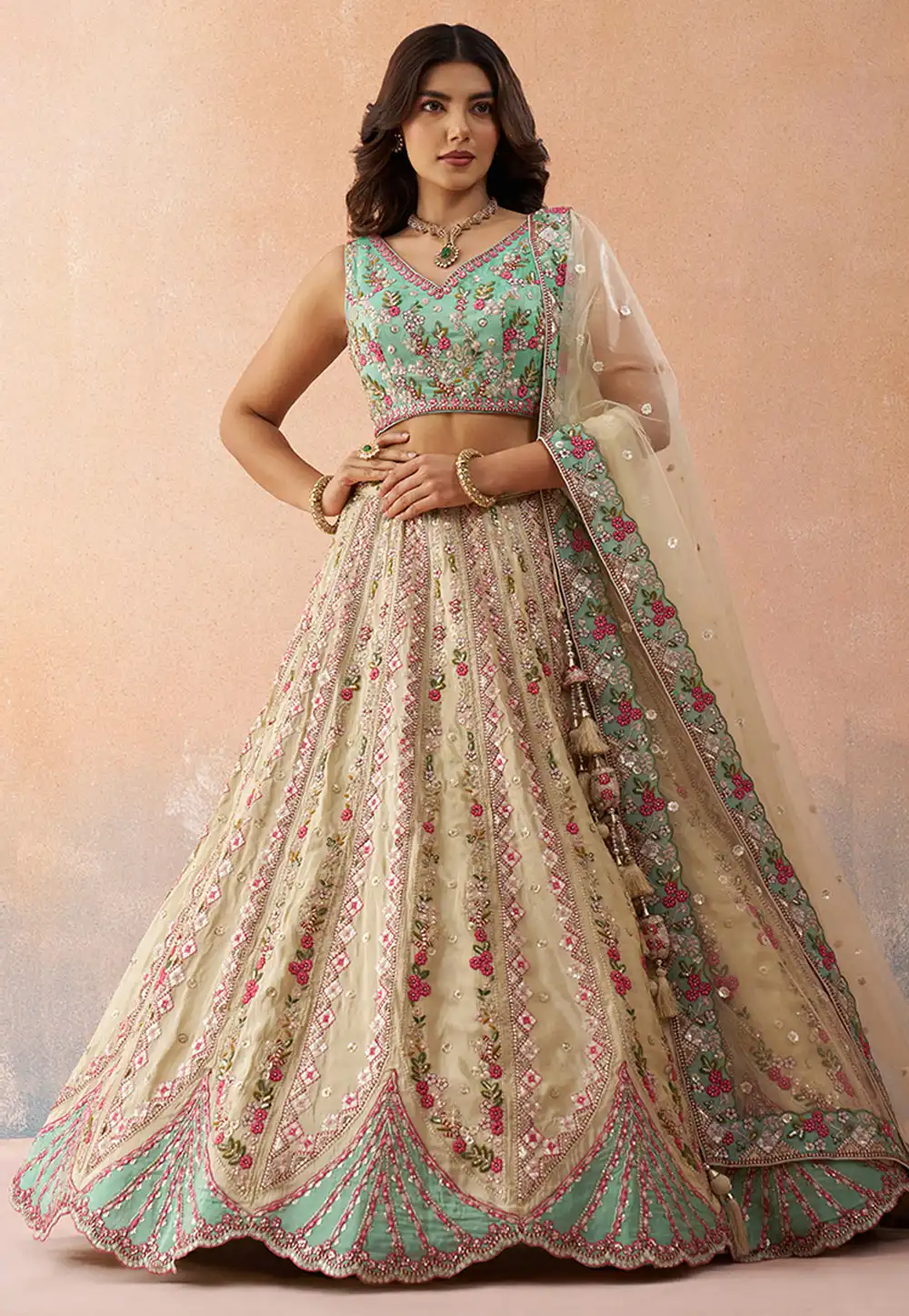 Beige Tissue Lehenga Choli 326136