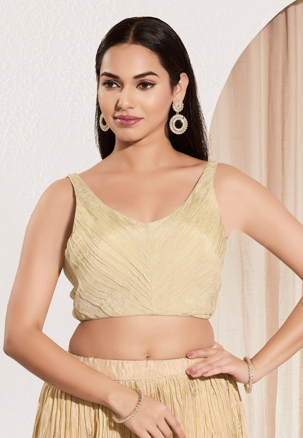 Beige Tissue Readymade Blouse 312601
