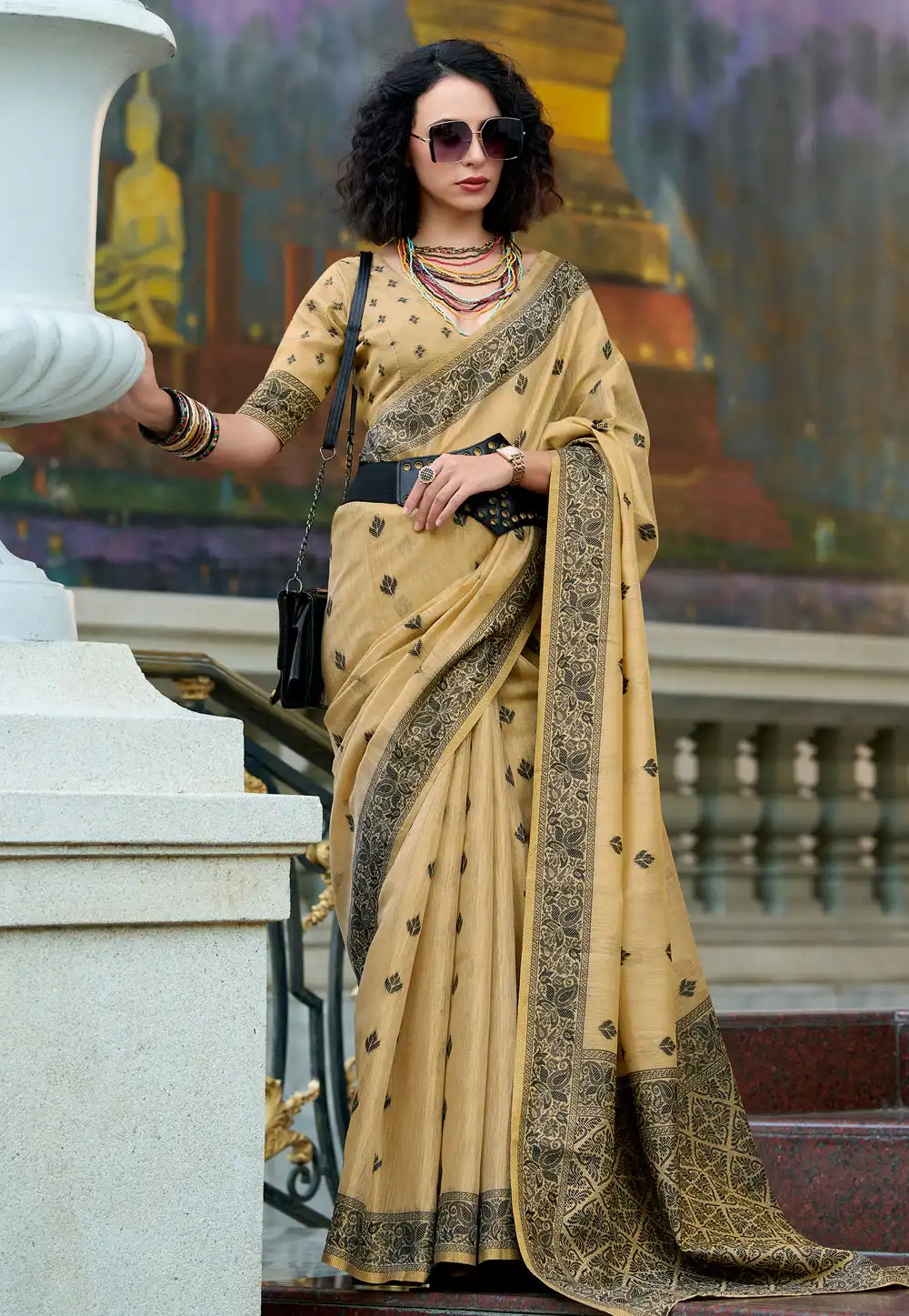 Beige Tissue Saree With Blouse 325681