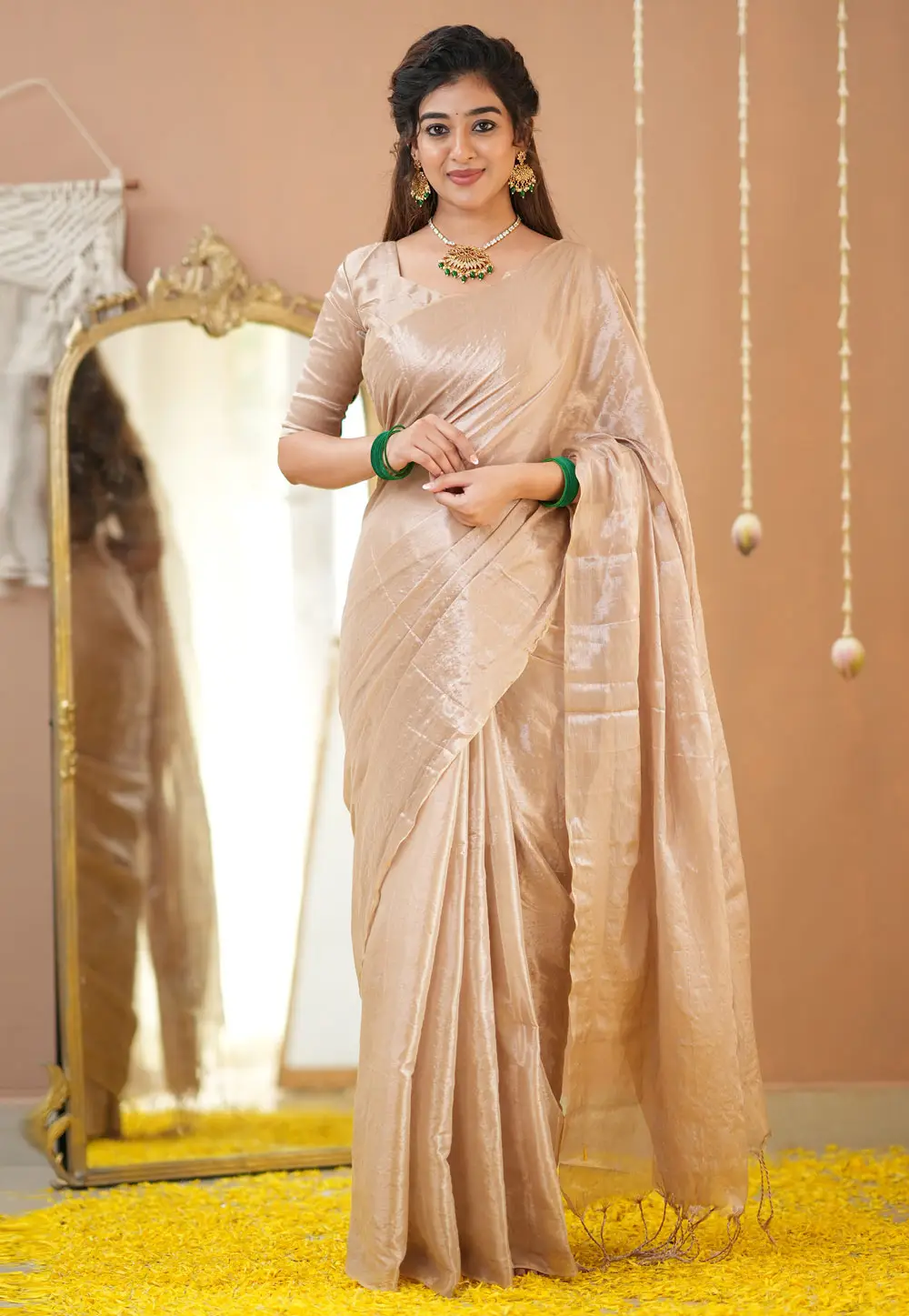 Beige Tissue Saree With Blouse 332712