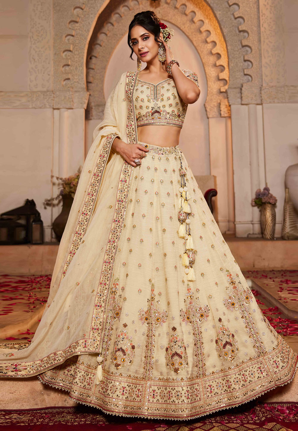 Beige Tissue Wedding Lehenga Choli 306620