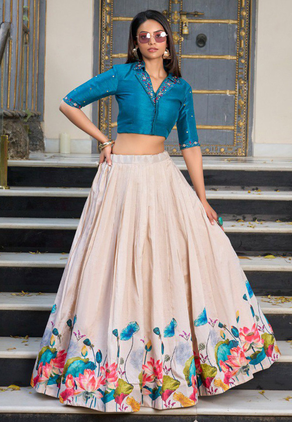 Beige Tussar Silk Floral Lehenga choli 307880
