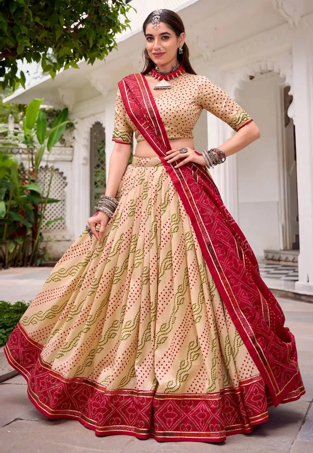 Beige Tussar Silk Lehenga Choli 316262