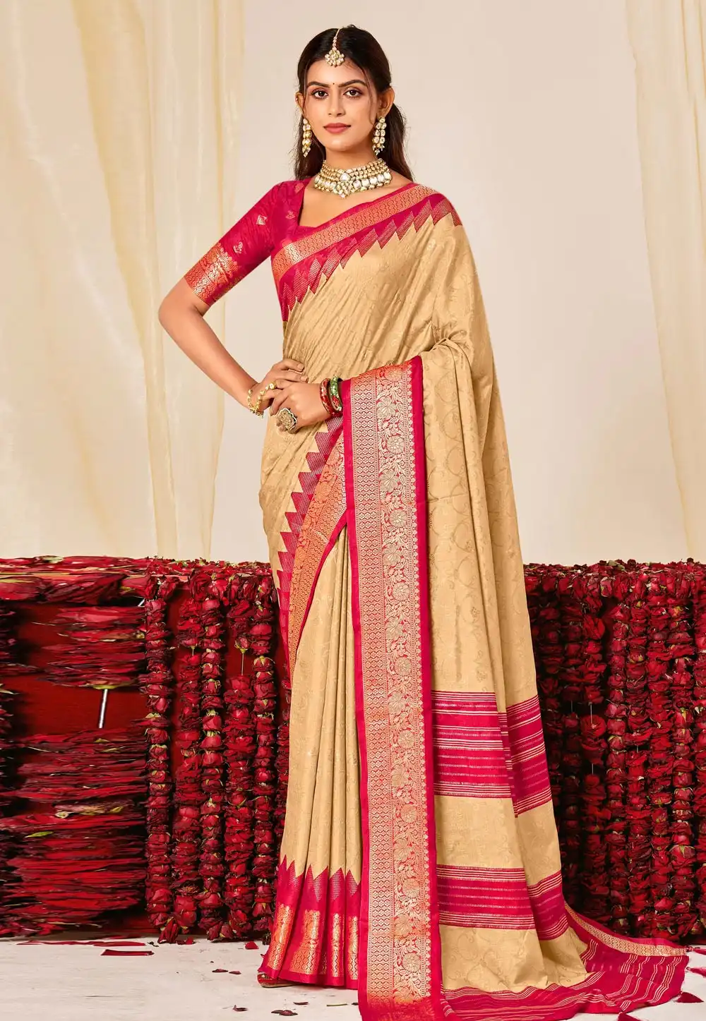 Beige Tussar Silk Saree With Blouse 320277
