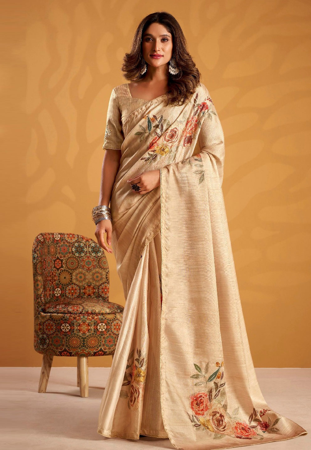 Beige Tussar Silk Saree With Blouse 323764