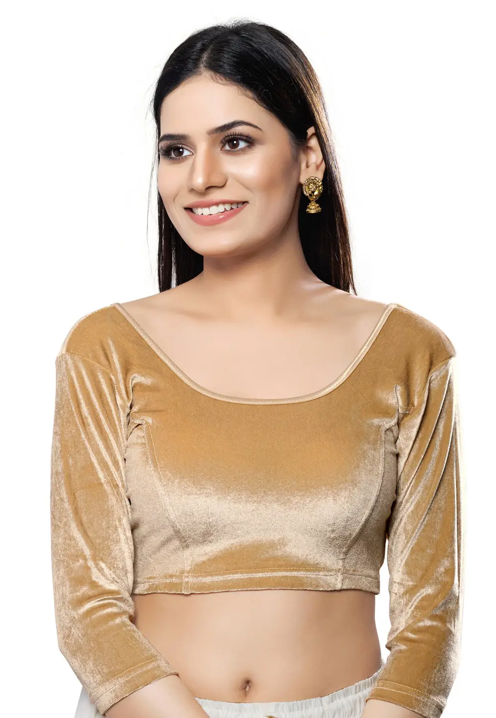 Beige Velvet Readymade Blouse 333479