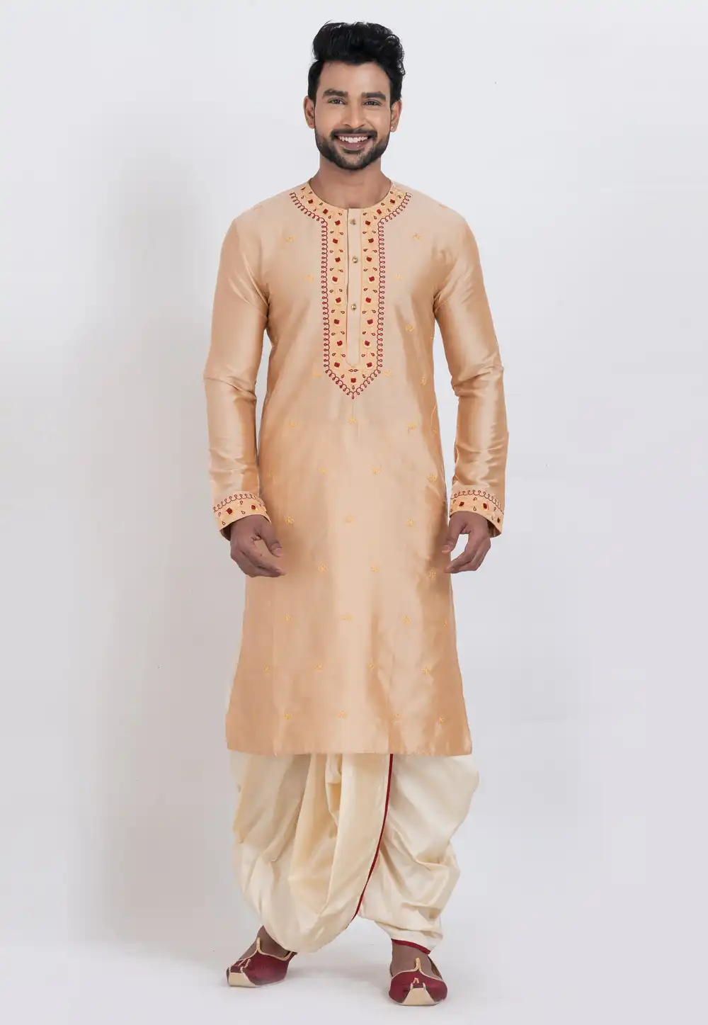 Beige Viscose Dhoti Kurta 306045