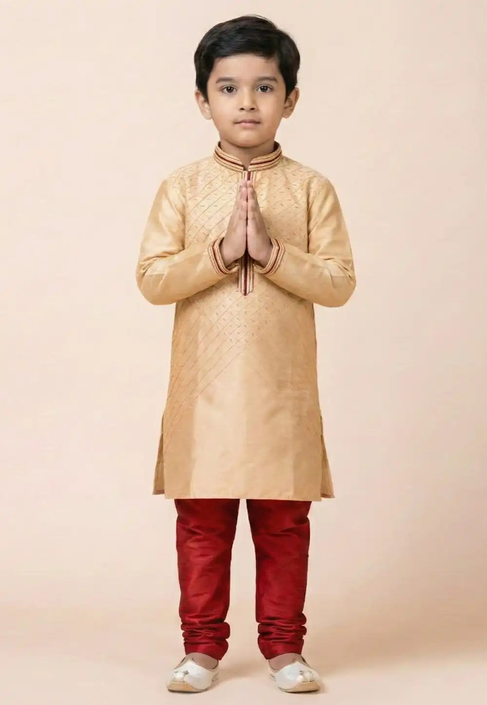 Beige Viscose Kids Kurta Pajama 322638