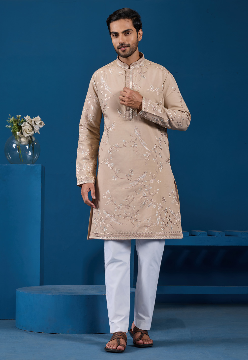 Beige Viscose Kurta Pajama 319964