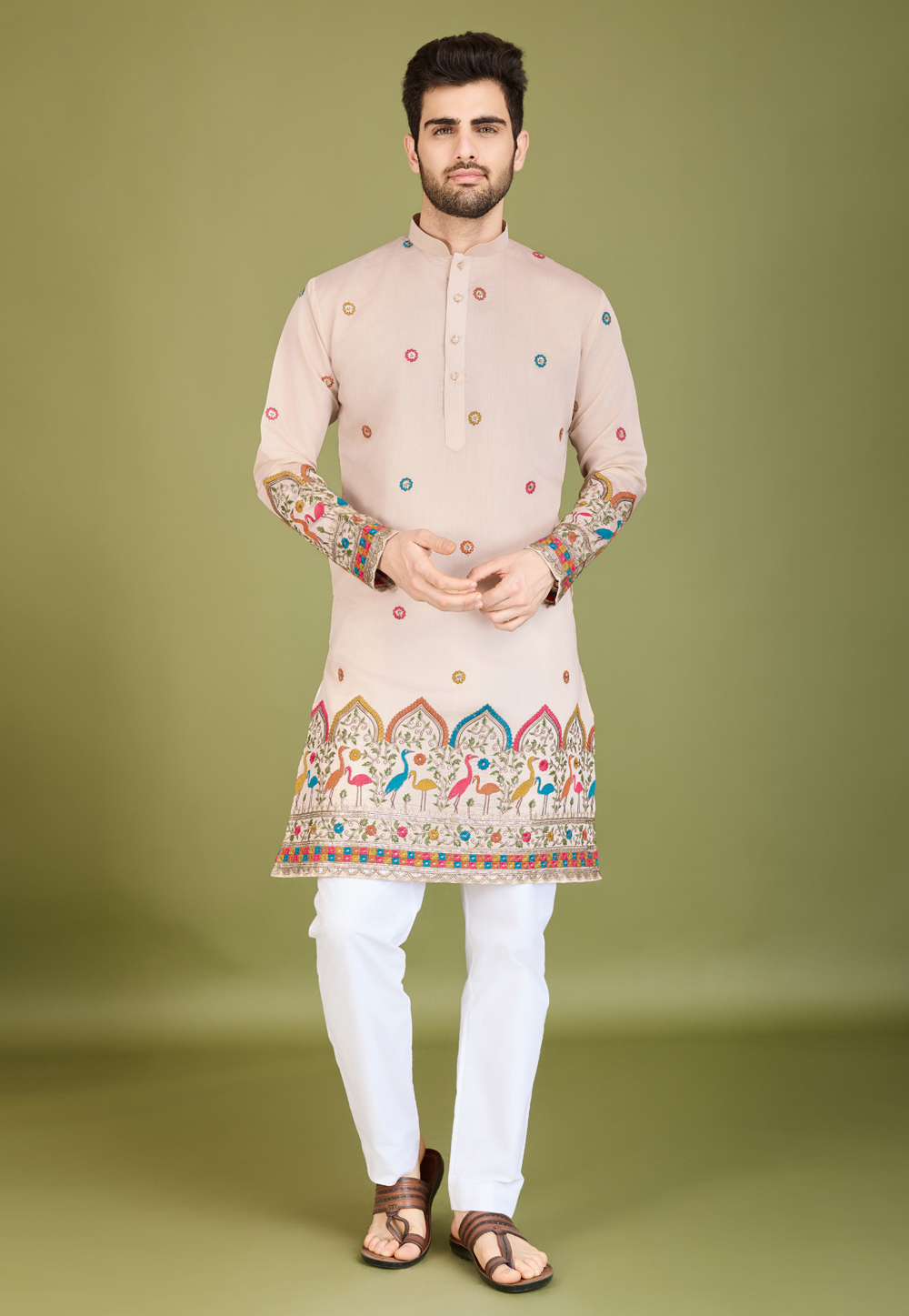 Beige Viscose Kurta Pajama 311698