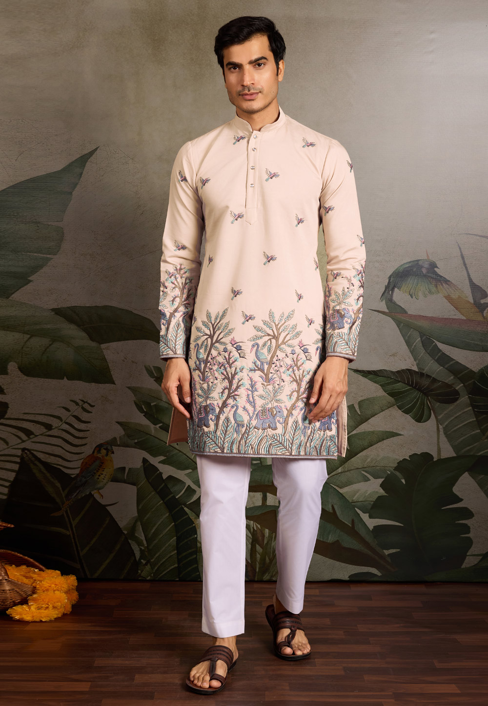 Beige Viscose Kurta Pajama 318013