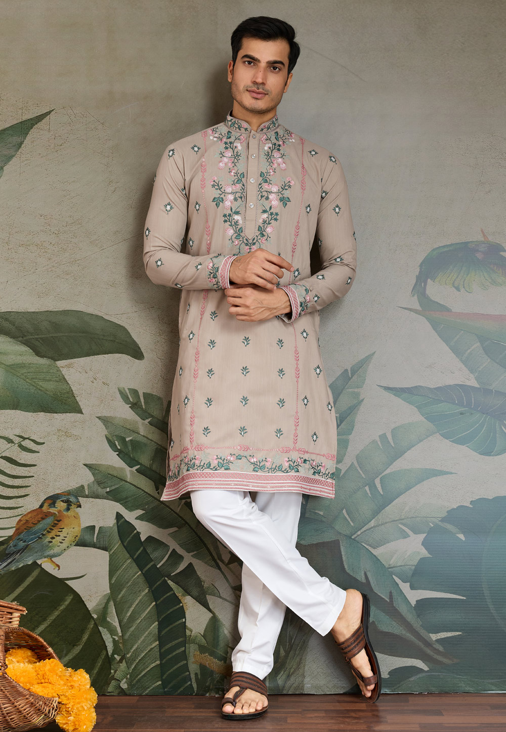 Beige Viscose Kurta Pajama 312949