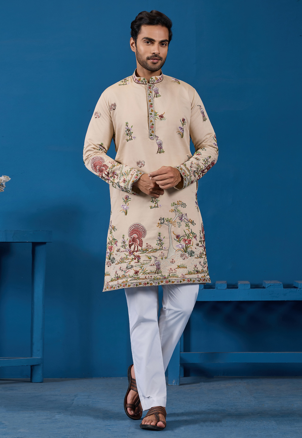 Beige Viscose Kurta Pajama 319212
