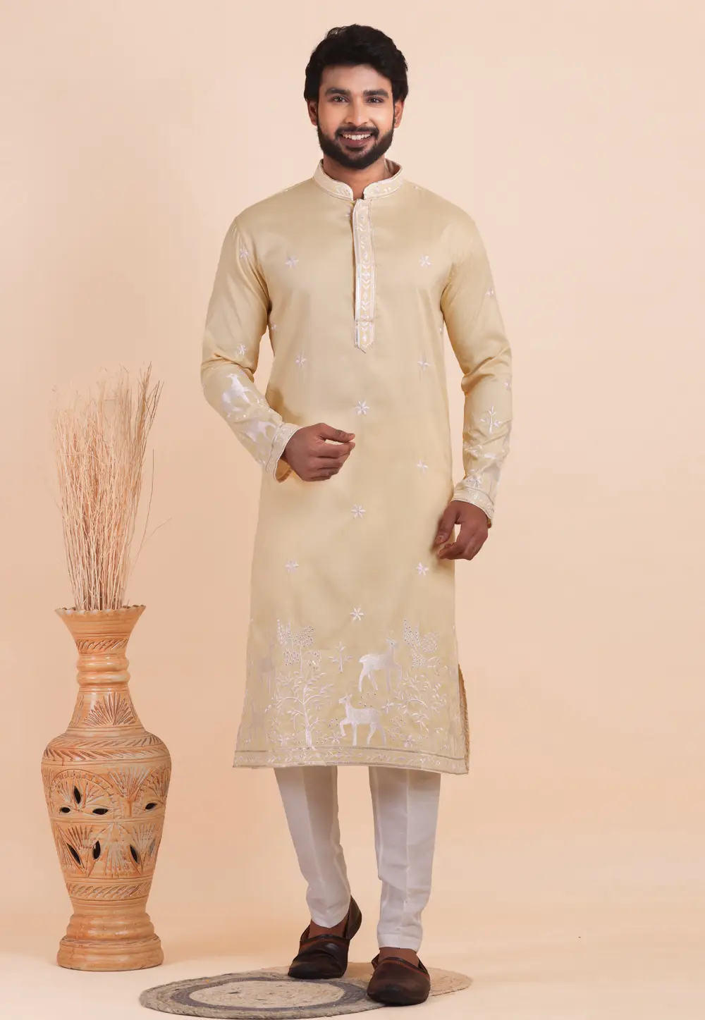 Beige Viscose Kurta Pajama 333638