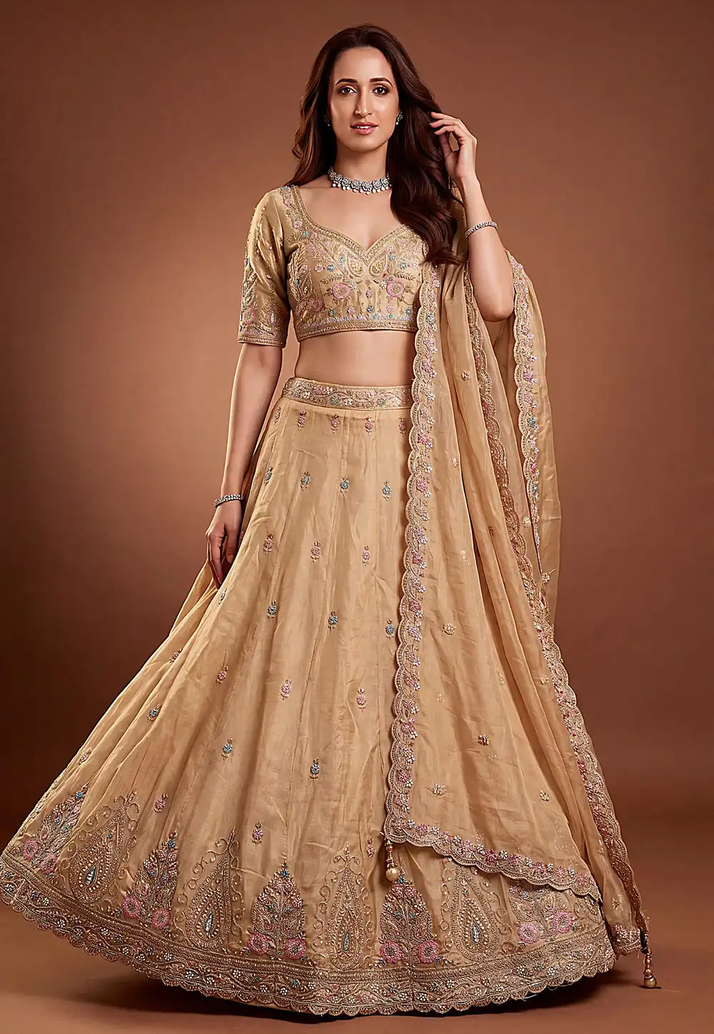 Beige Viscose Lehenga Choli 329253