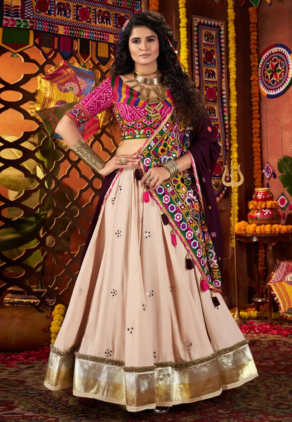 Beige Viscose Navratri Chaniya Choli 315211