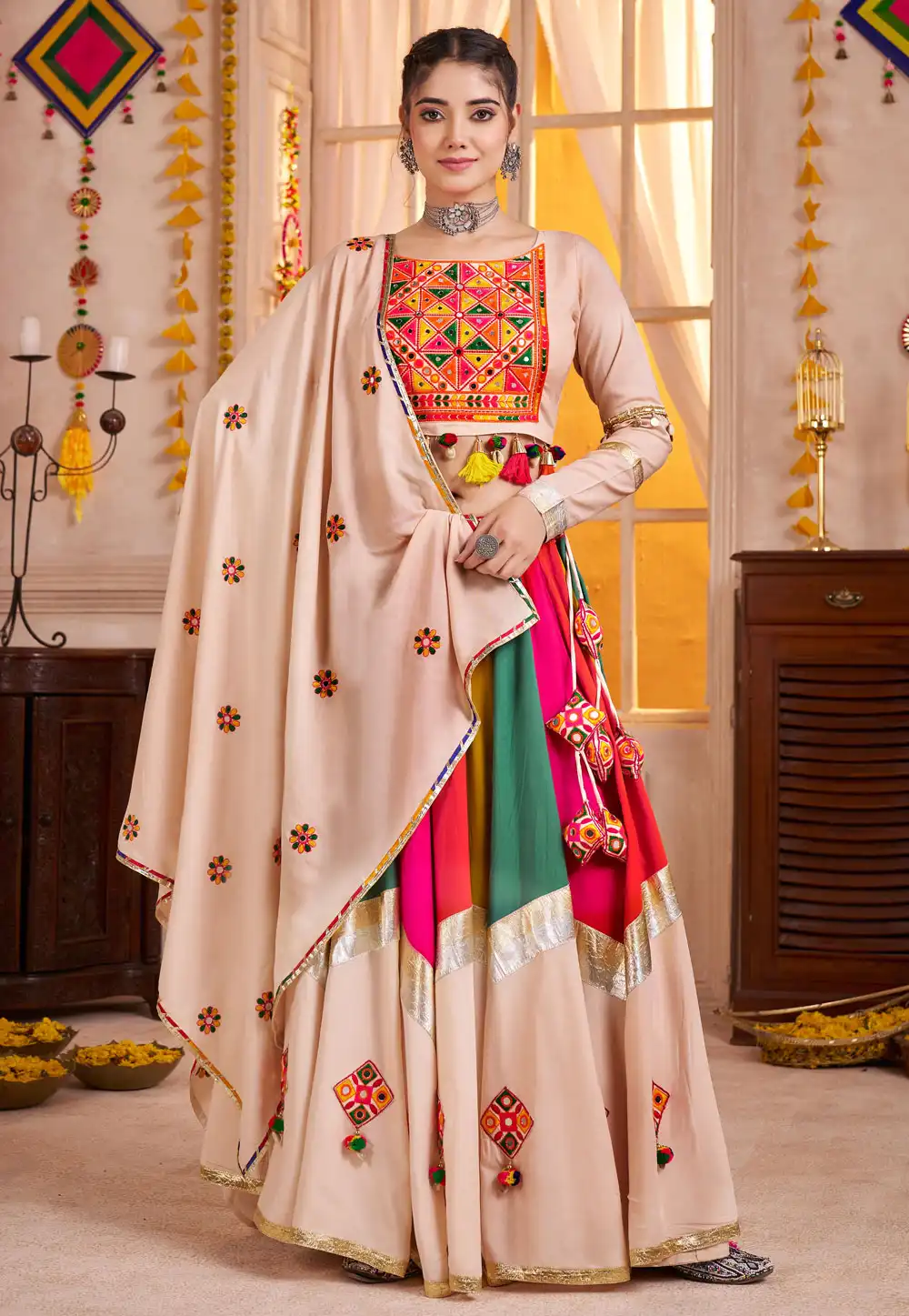 Beige Viscose Navratri Chaniya Choli 315631