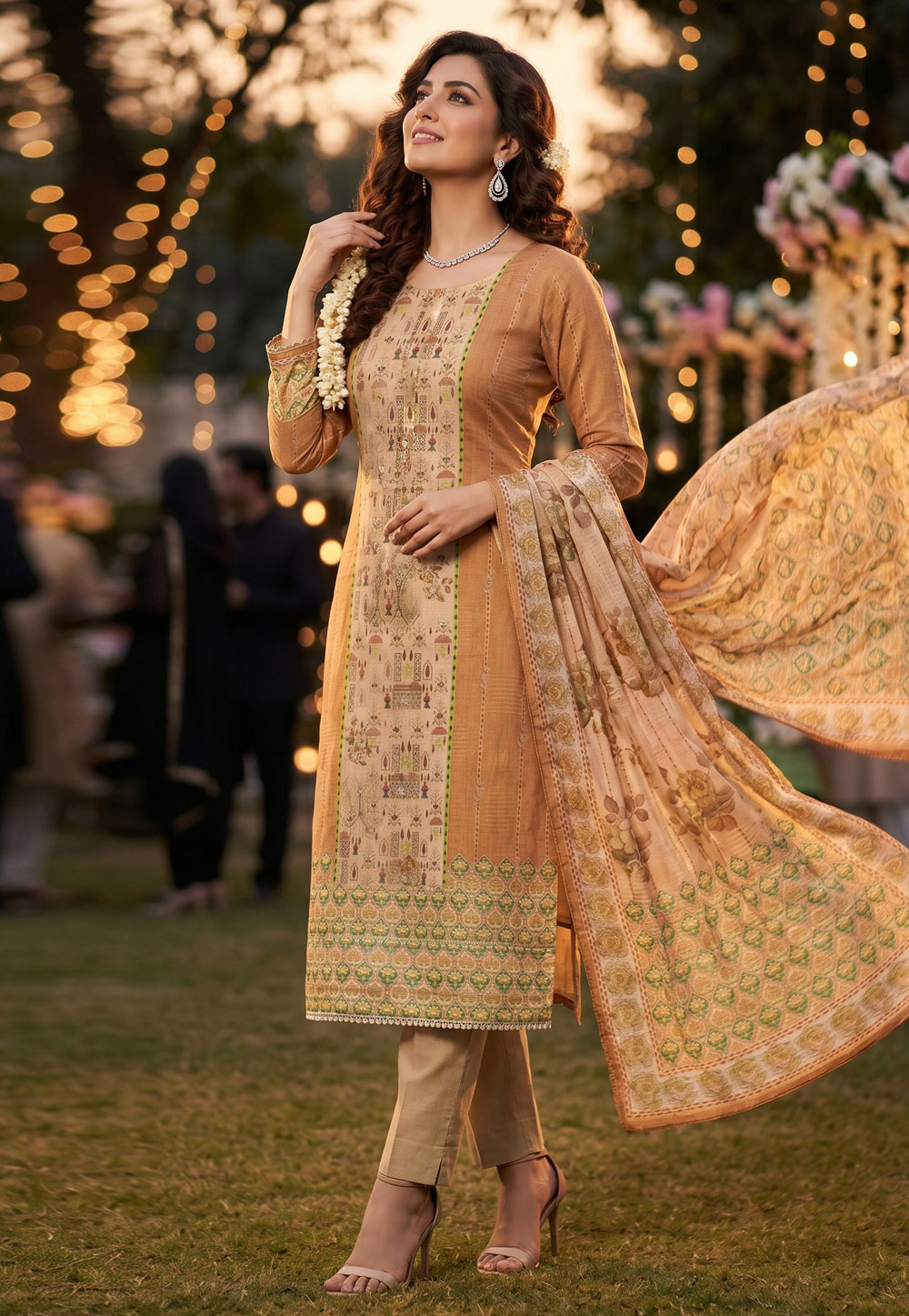 Beige Viscose Pakistani Suit 328376