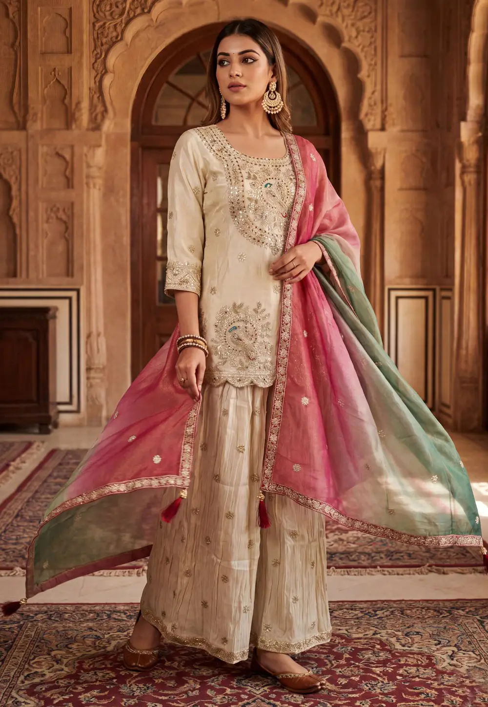 Beige Viscose Pakistani Suit 335032