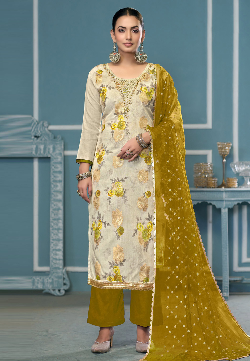 Beige Viscose Pakistani Suit 307415