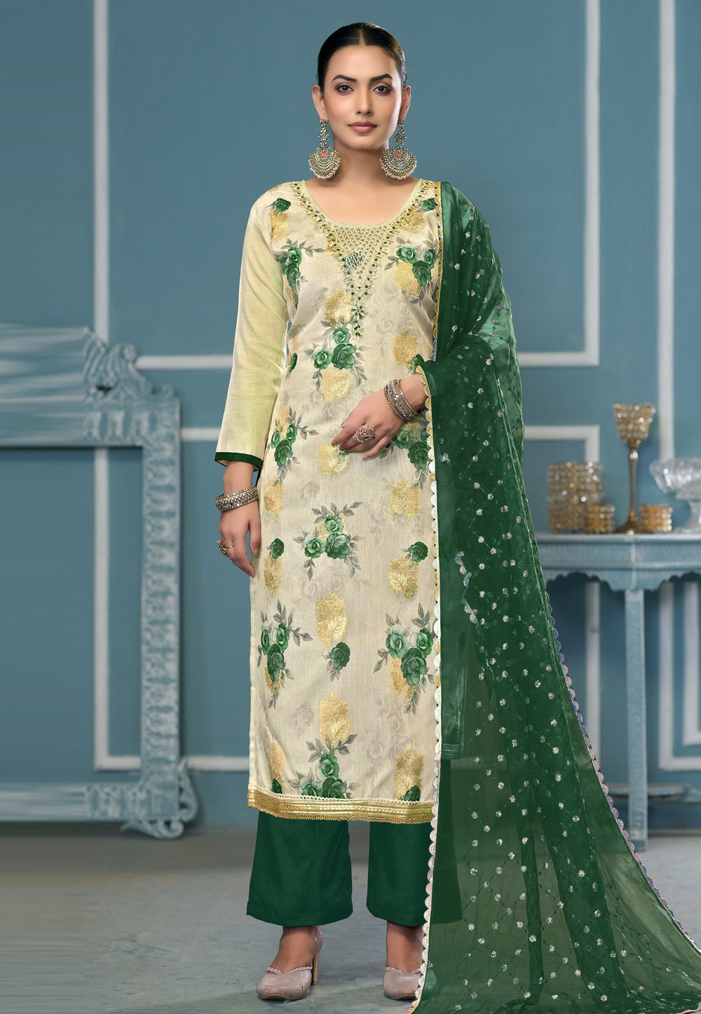 Beige Viscose Palazzo Suit 307412