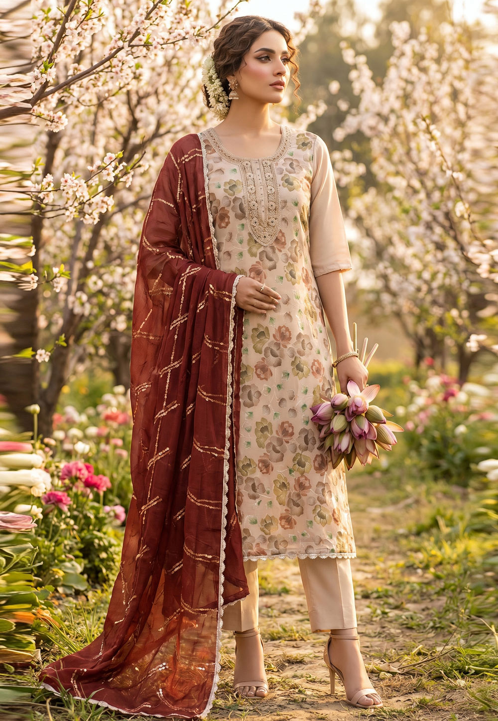 Beige Viscose Pant Style Suit 327459