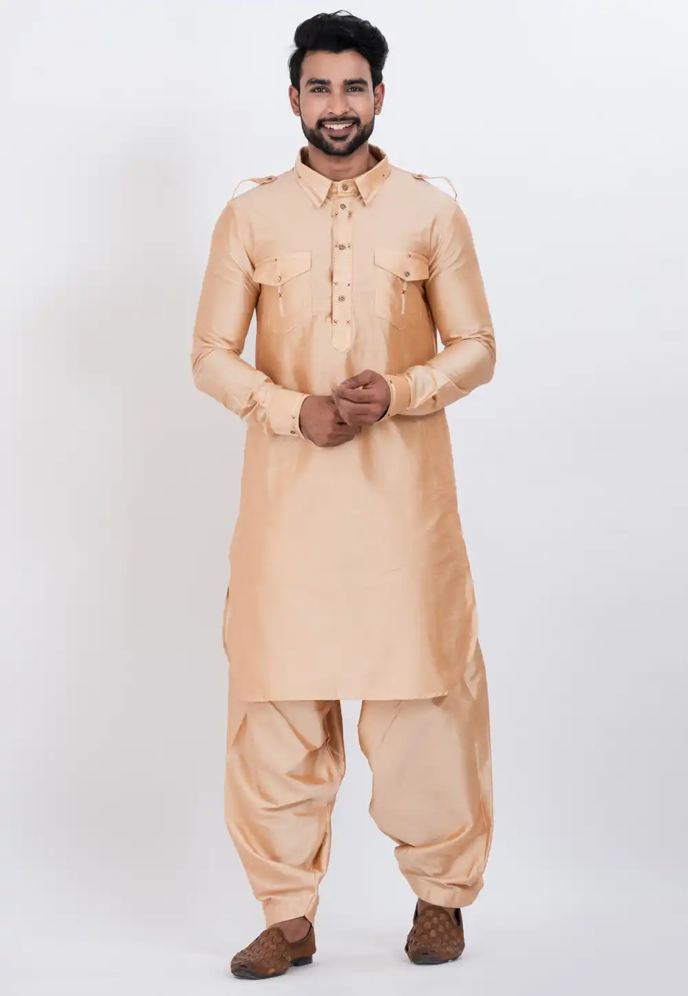 Beige Viscose Pathani Suit 306741