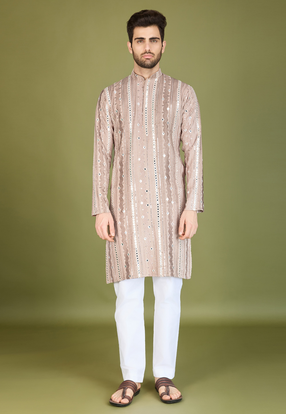 Beige Viscose Rayon Kurta Pajama 311685