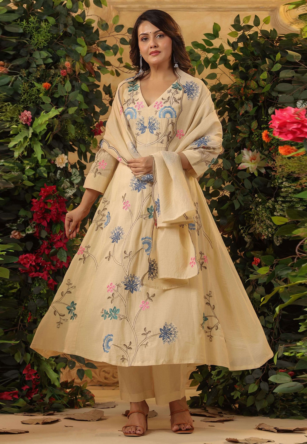 Beige Viscose Readymade Anarkali Suit 319318