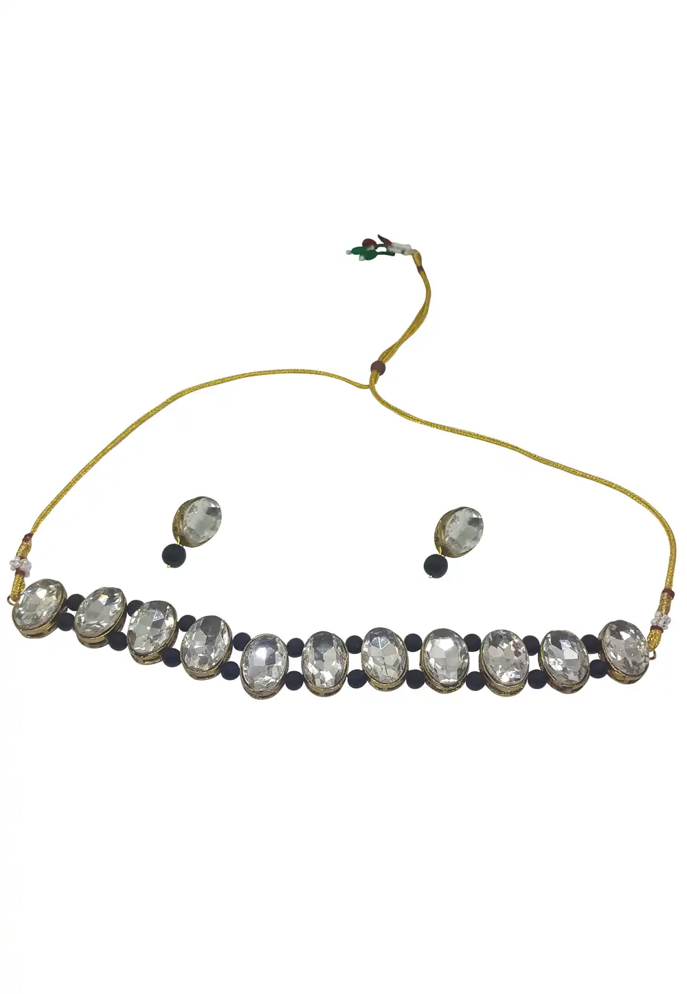 Black Alloy Necklace With Earrings 289923