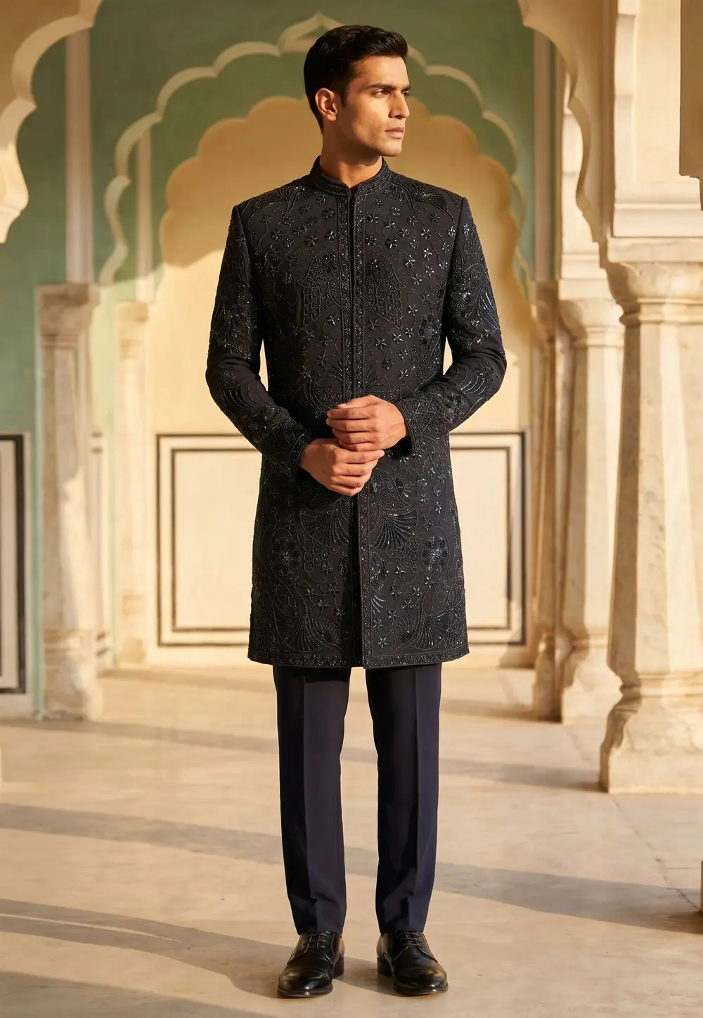 Black Armani Indo Western Sherwani 330978