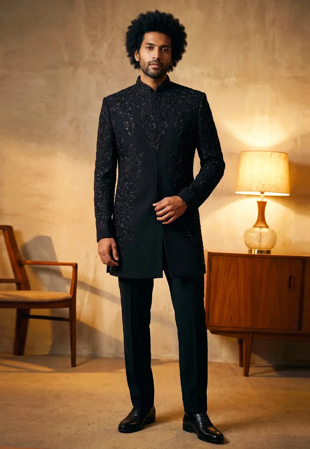 Black Armani Indo Western Sherwani 330982