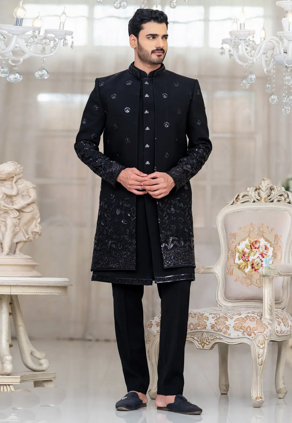 Black Armani Indo Western Suit 336515