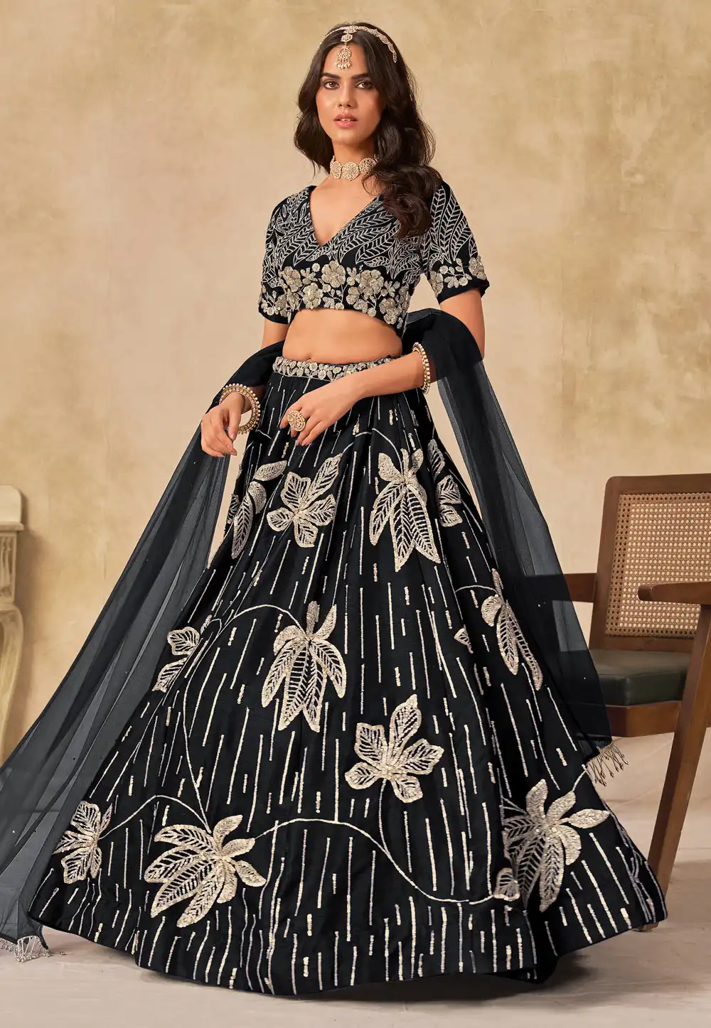 Black Art Silk Circular Lehenga Choli 317526