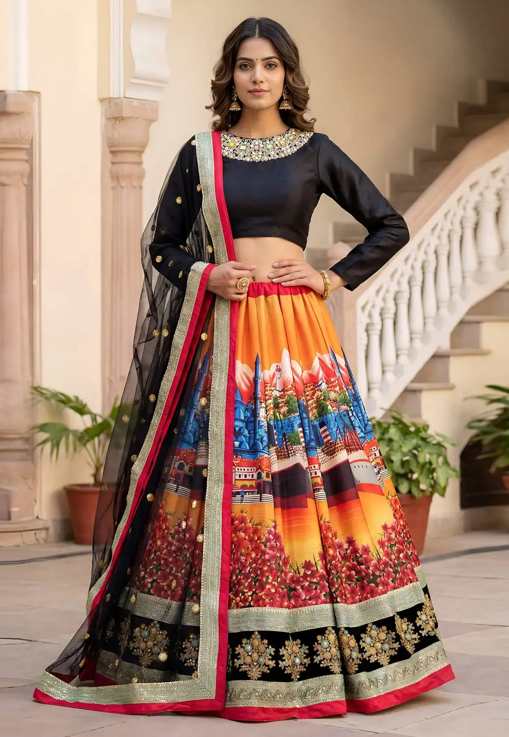 Black Art Silk Circular Lehenga Choli 327340