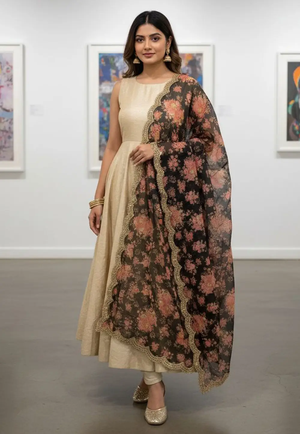 Black Art Silk Dupatta 333082