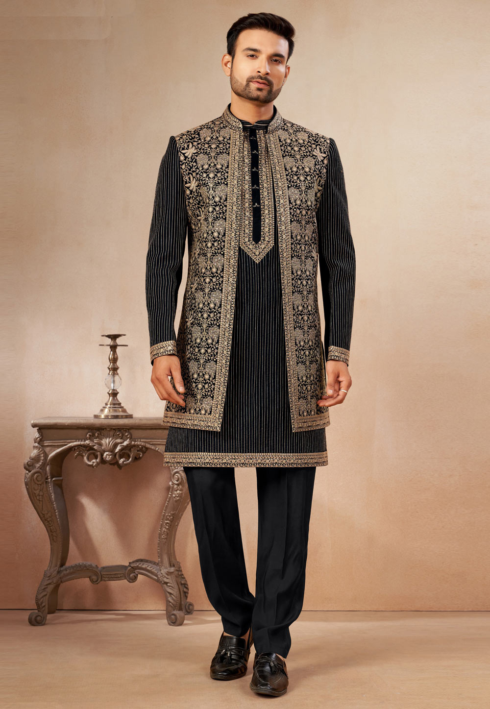 Black Art Silk Indo Western Suit 325612