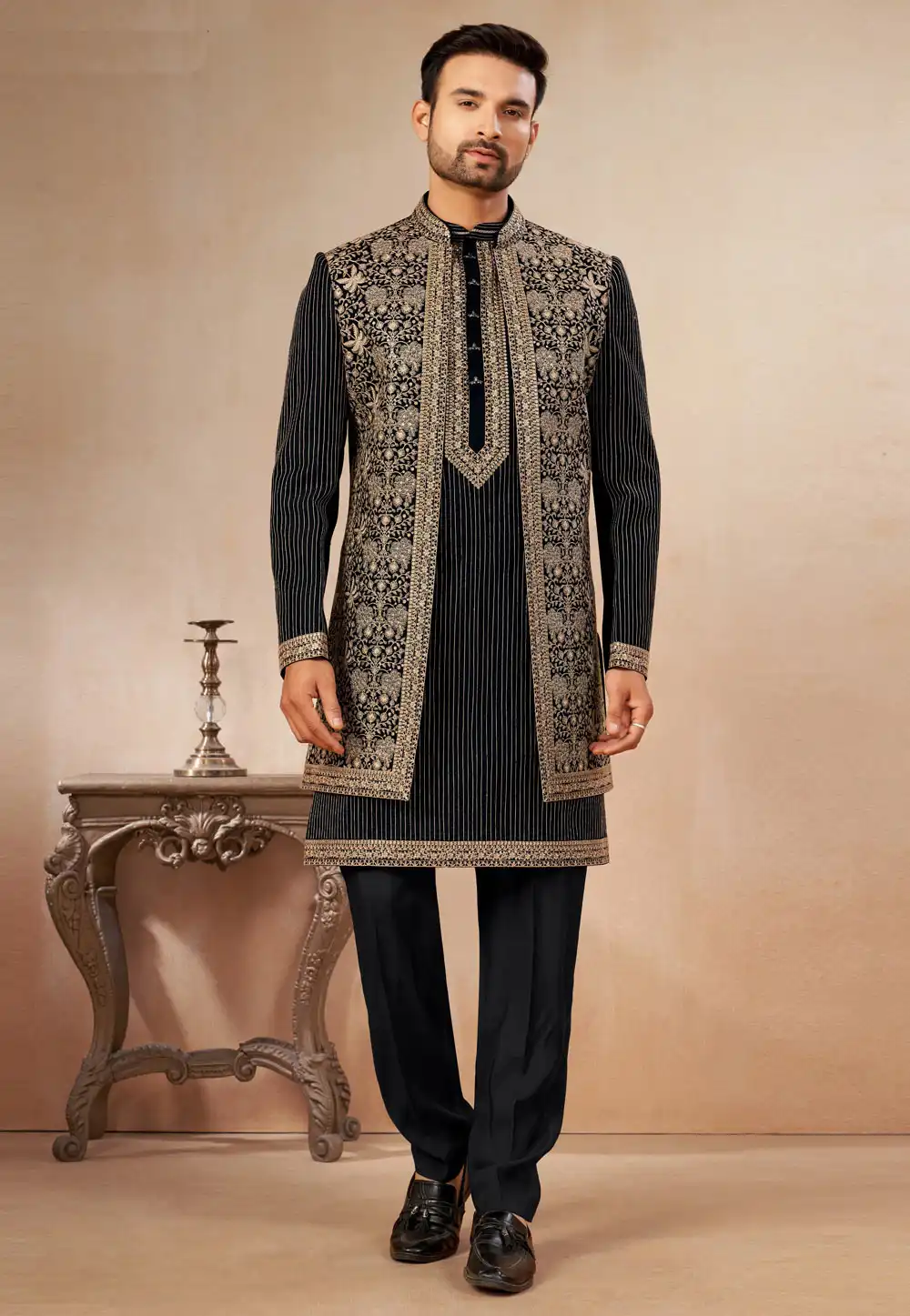 Black Art Silk Indo Western Suit 325612