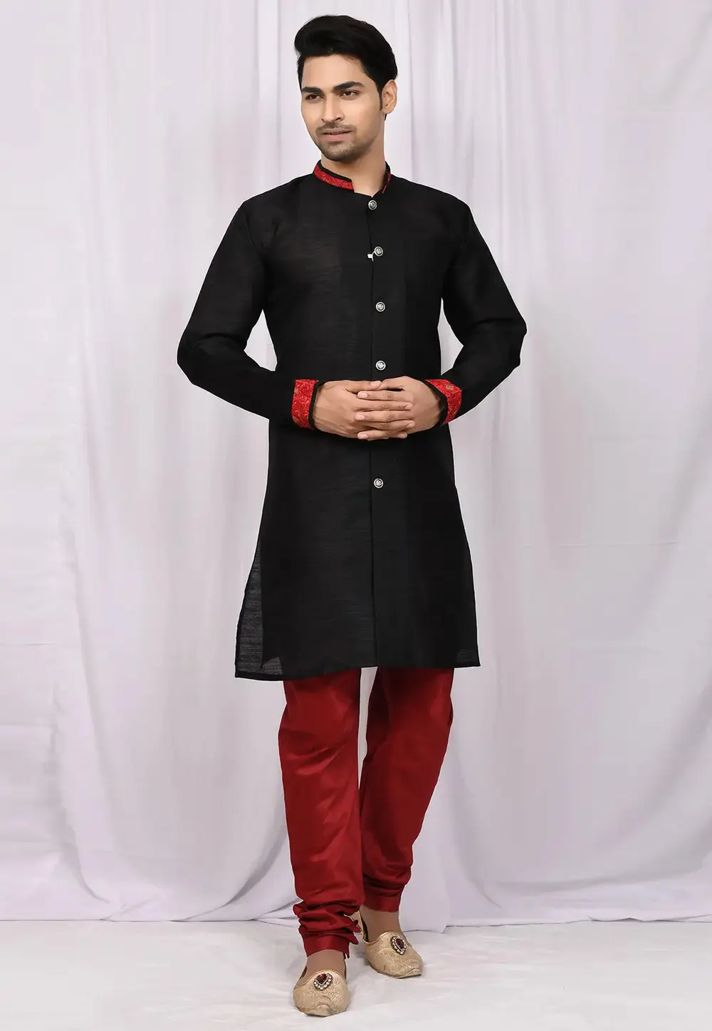 Black Art Silk Indo Western Suit 300710