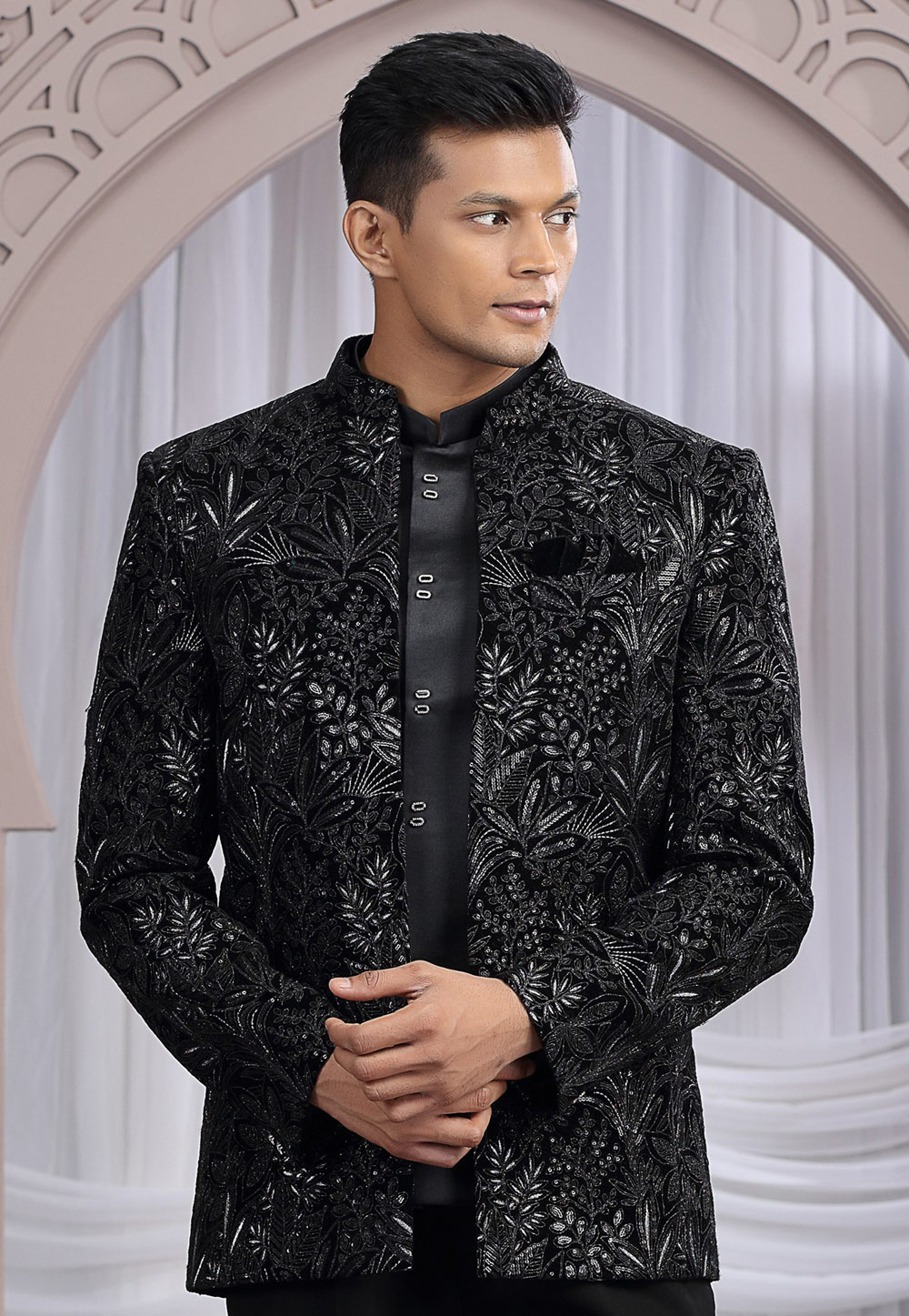 Black Art Silk Jodhpuri Suit 319138
