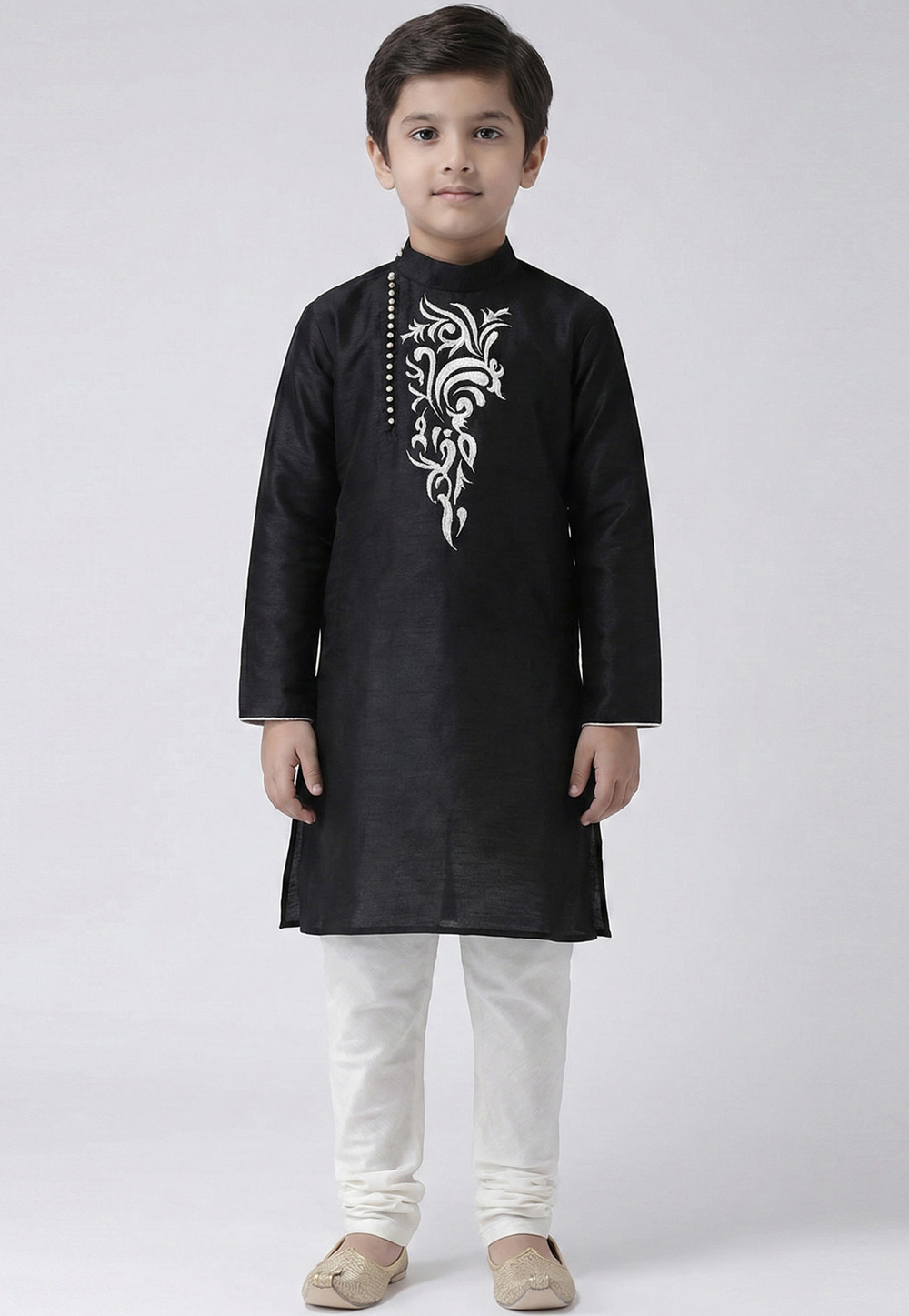 Black Art Silk Kids Kurta Pajama 324569