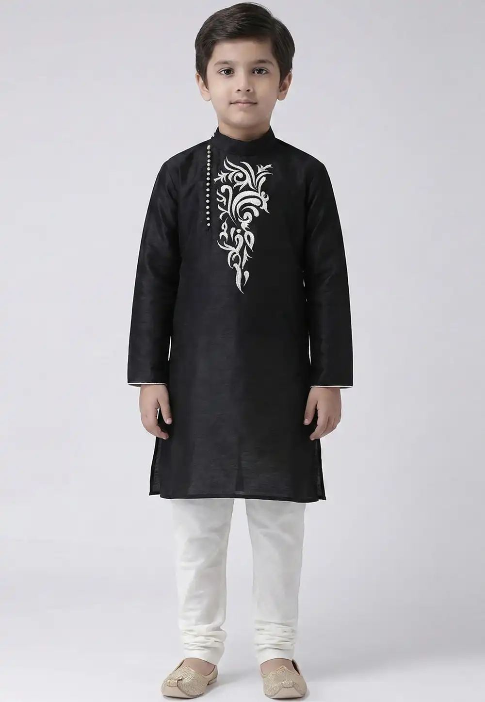 Black Art Silk Kids Kurta Pajama 324569