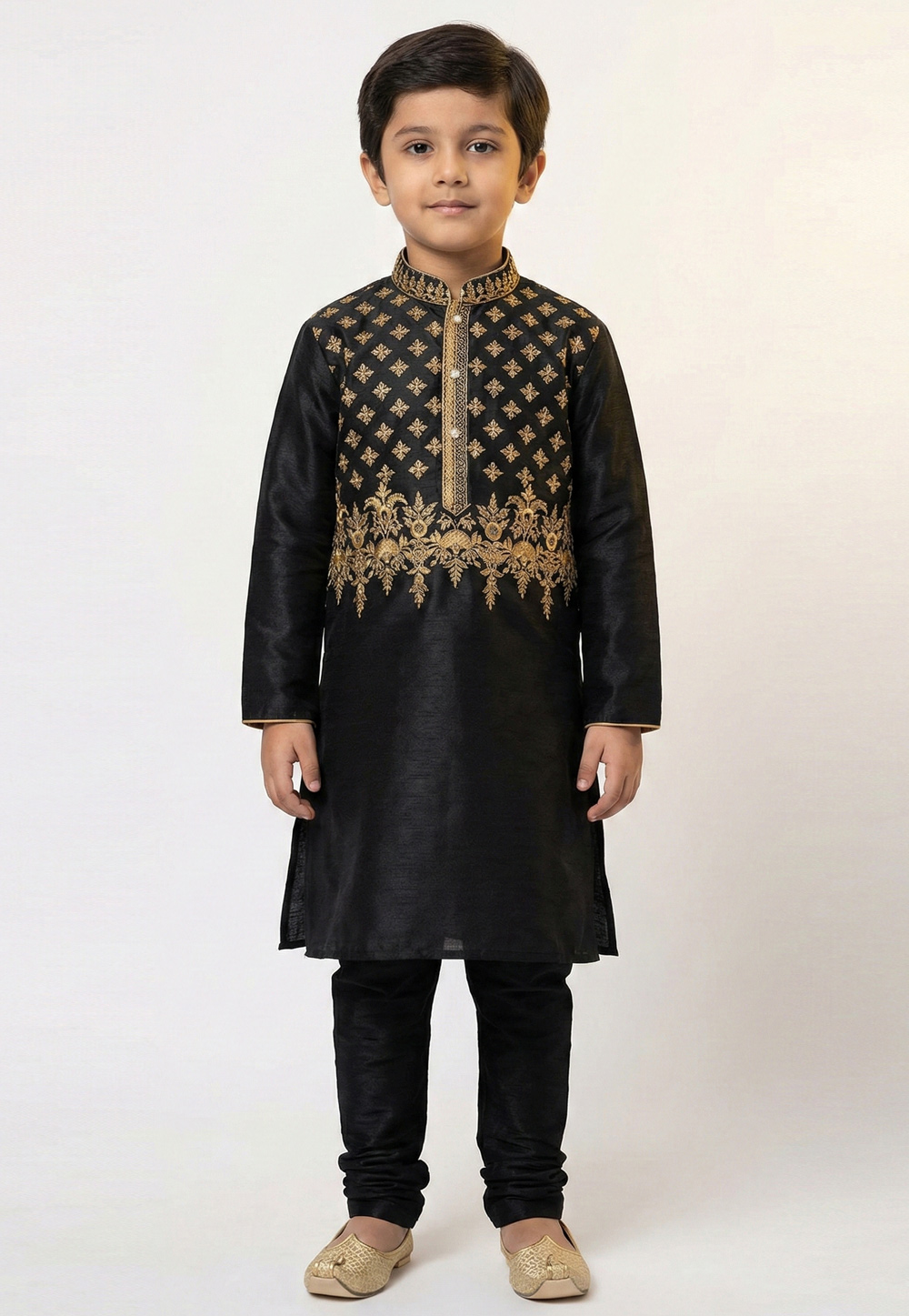 Black Art Silk Kids Kurta Pajama 324570